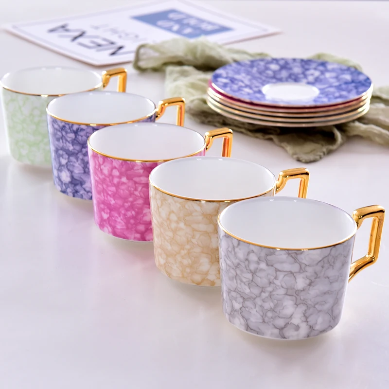 

Creative Bone China Ceramics Tea Coffee Cup Set with Spoon Gold Rim Turkish Tea Cups Light Luxury Tazas De Cafe Drinkware BE50CP
