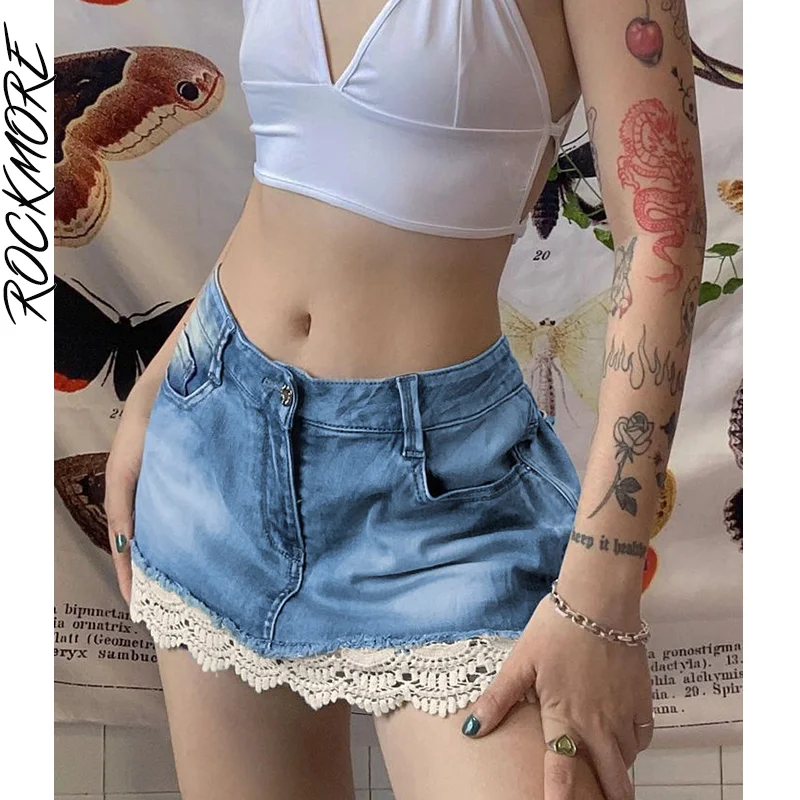 

Rockmore Lace Patchwork Mini Skirts Women Casual Harajuku A-line Skirt Korean Y2K Aesthetic E Girl High Waist Chic Skirt Kawaii