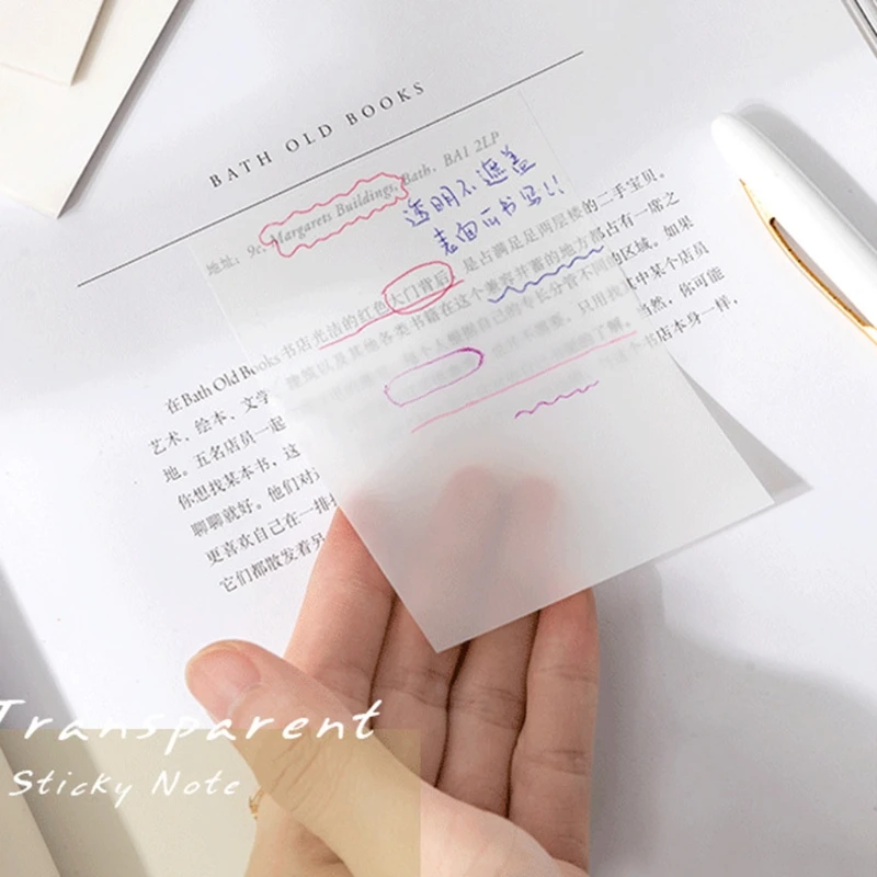 

M17F 50 Sheets Transparent Sticky Notes Pad Strong Self-Stick Notes Pads Waterproof Memo Pads School Stationery Supplies