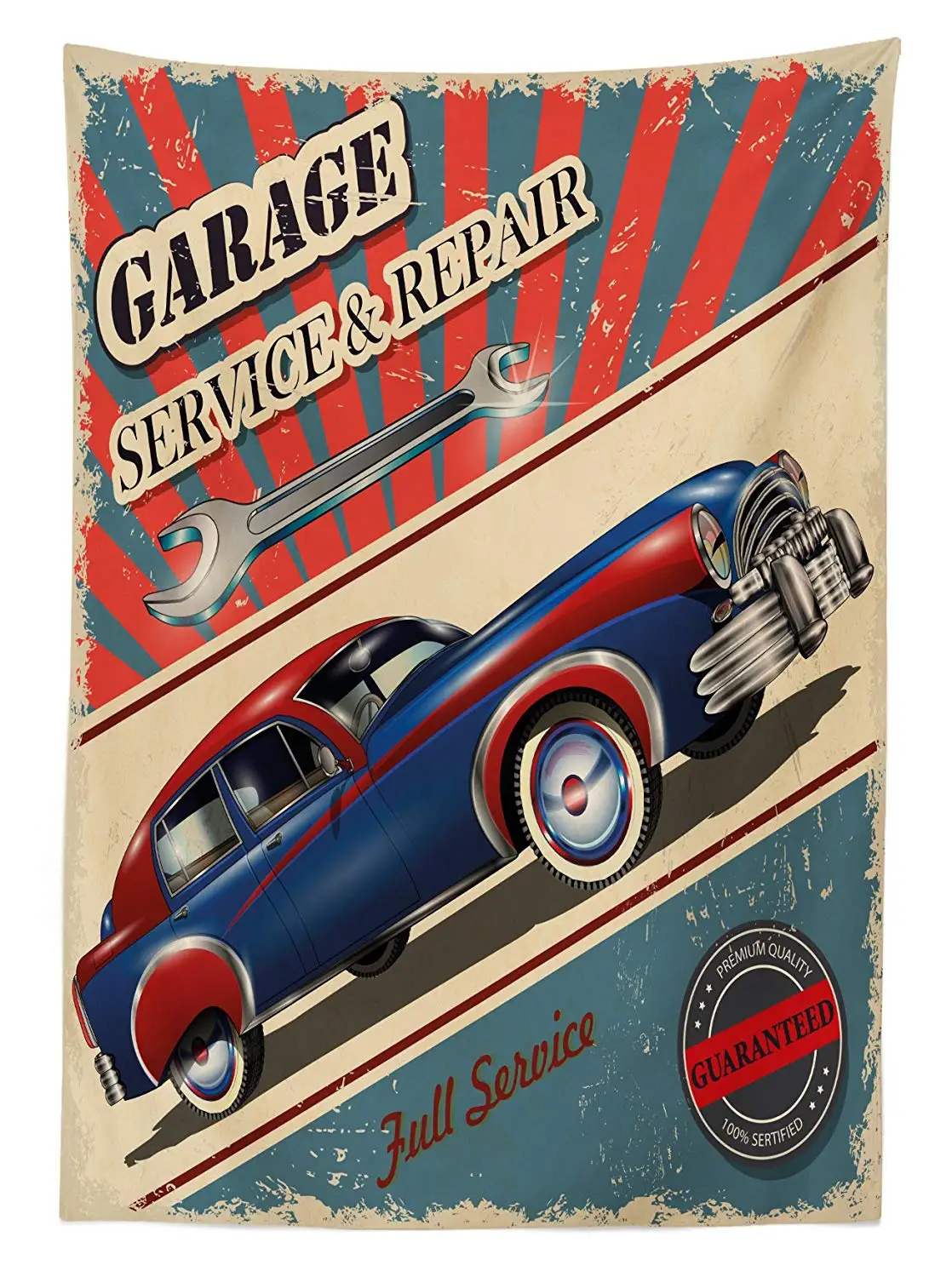 Man Cave Tablecloth Vintage Garage Service and Repair Mechanic Fifties Aged Poster Design Retro Kitchen Decor Table Cloth | Дом и сад