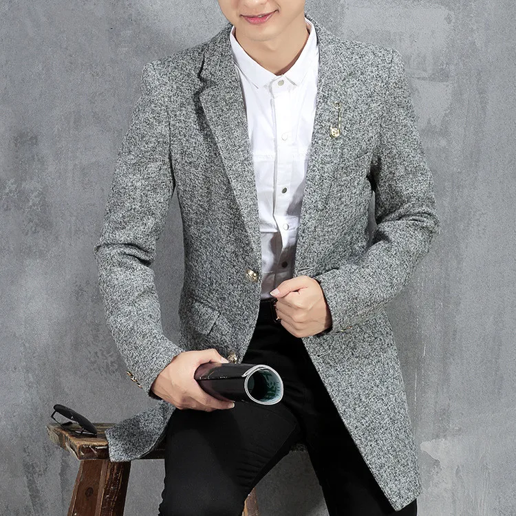 Мужской деловой Повседневный Длинный блейзер куртка мужской тренчкот черный