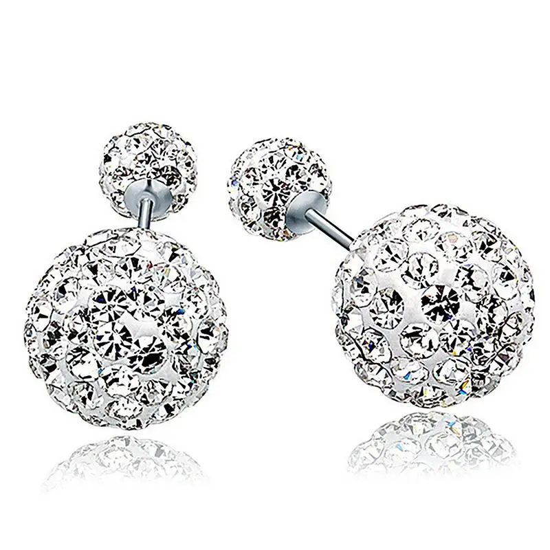

2021 New Fashion Women Fashion Double Side Earrings For Women Jewelry Crystal Ball Simulated Pearl Jewelry Trendy Stud Earrings