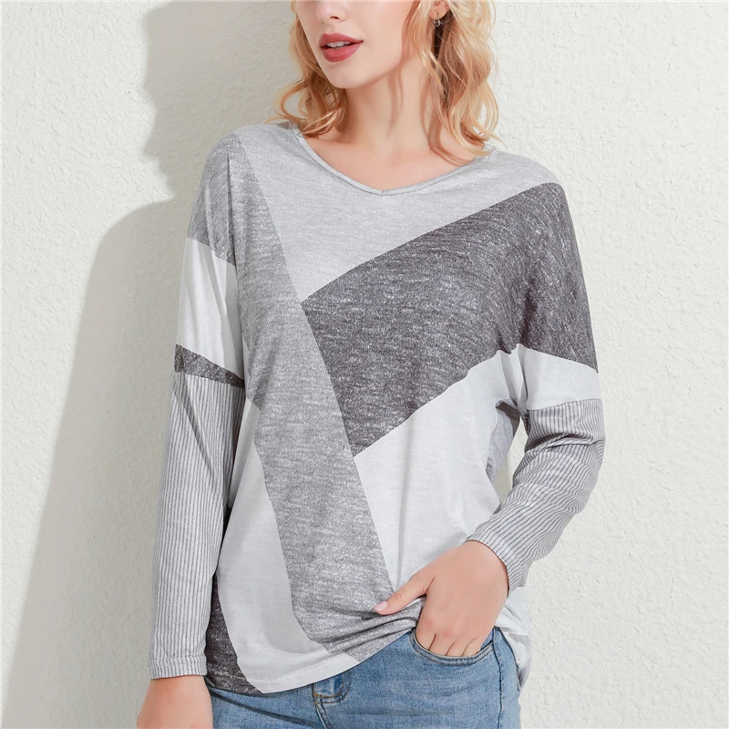 

2021 New Autumn Winter Women Tshirts Fashion Stitching Long Sleeve Tshirts Ladies Female Plus Size Tops Loose Casual Shirts