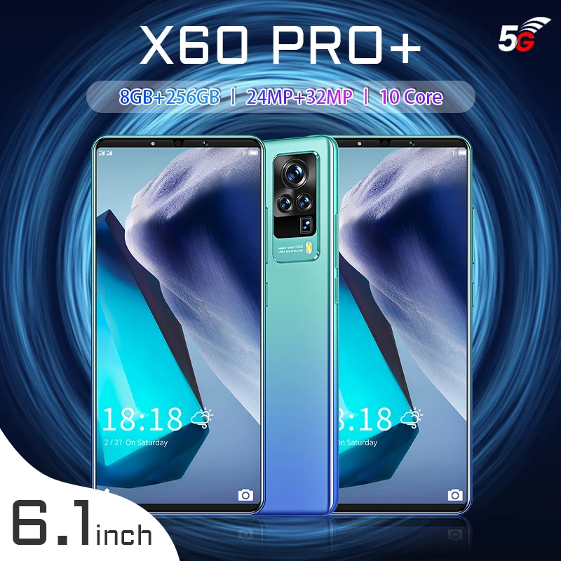 

X60 Pro+ Smartphone 6.1Inch Screen Memory 8+256G Android 10 Dual SIM Card 5G Face Unlock HD Camera 24MP+32MP 5200mAh Battery