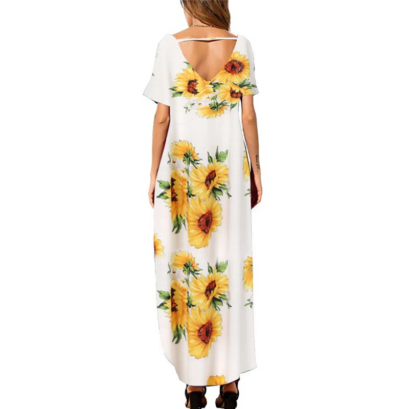 2019 Summer Women Robe Long Dress Casual Loose Floral Print Beach Holiday Boho Femme Large Size Sundress T577 | Женская одежда