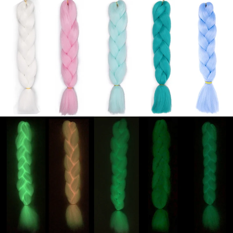 Светящиеся огромные косички для наращивания волос цветные синтетические волосы