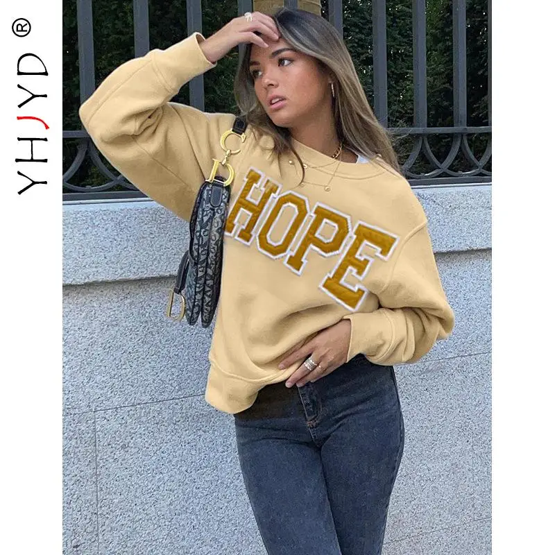 

YHJYD HOPE Crewneck Sweatshirt Women Casual Fall Winter Clothes Streetwear Fleece Hoodies Pullovers Long Sleeve Top