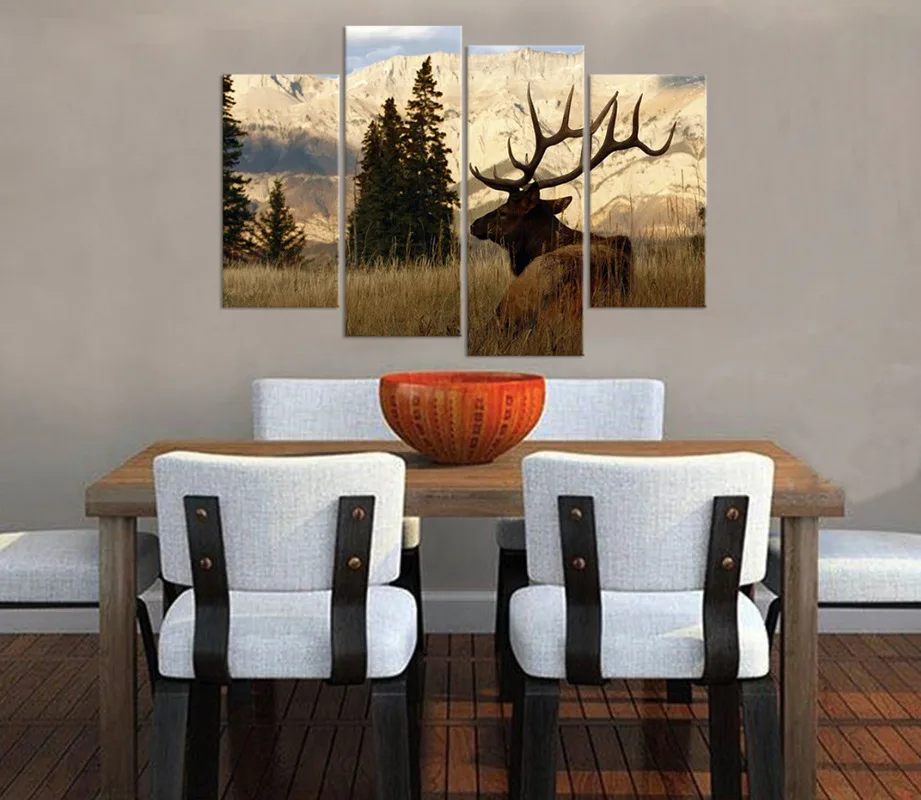 Постер на холсте лося лугу настенное искусство животное и снег пейзаж картина