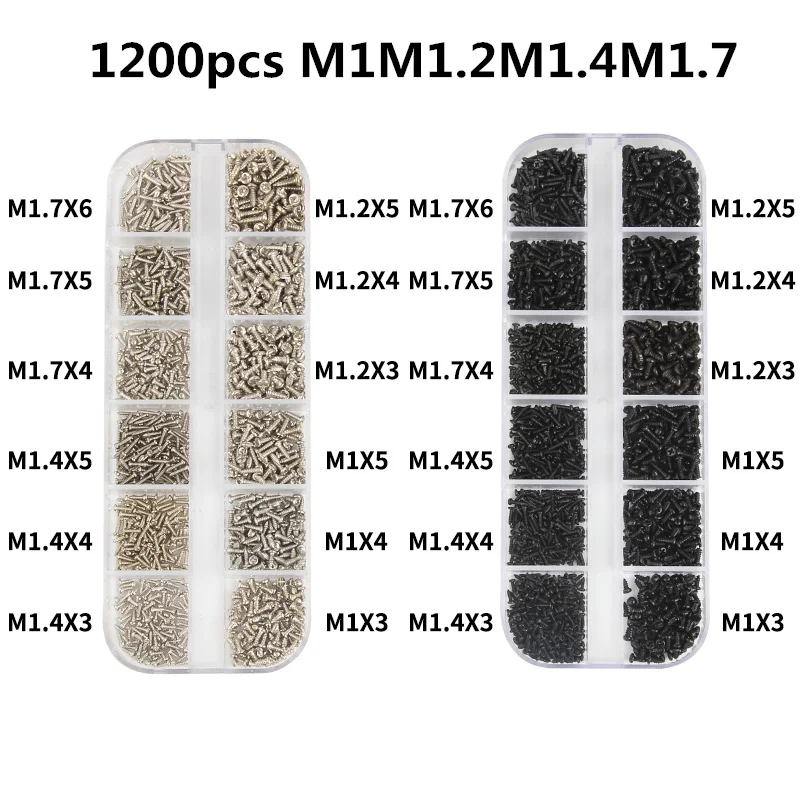 Ассорти микро винты для очков 1200 шт./компл. M1 M1.2 M1.4 M1.7 круглая головка саморезы
