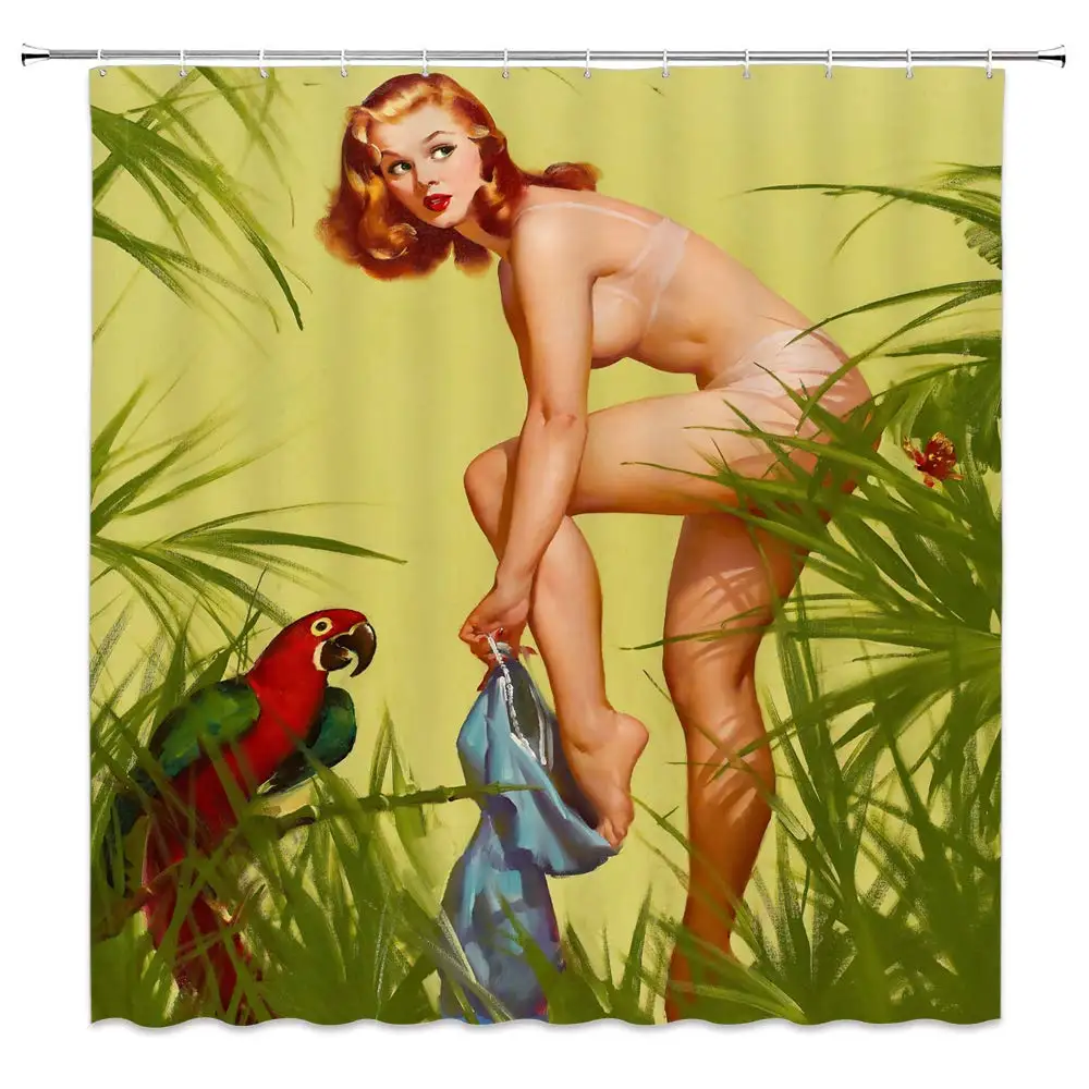 Занавеска для душа девушек пикантная ретро-занавеска в траве красивые зеленые