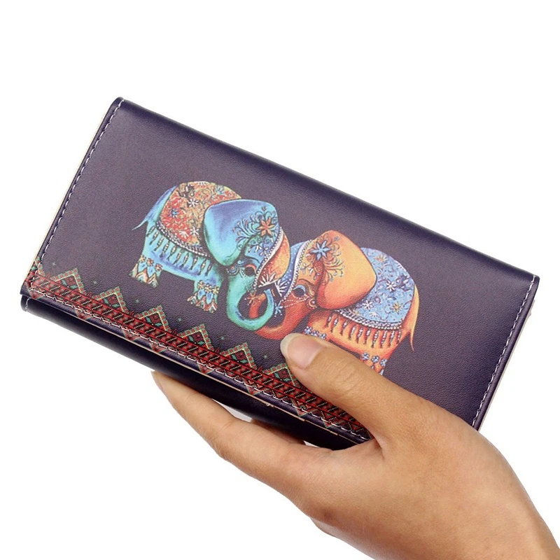 Местный склад винтажный Женский Цветной прямоугольный кошелек с рисунком слона