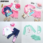 Детский купальник для девочек, с длинным рукавом, с принтом единорога