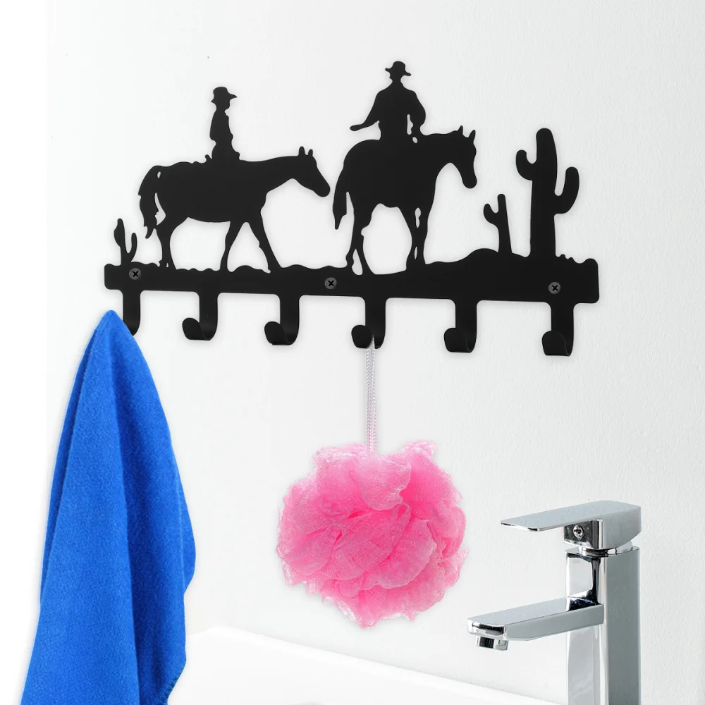 

1 Pc Wall Hanger Coat Hook West Cowboy Pattern Hook Porch Hanging (Black)