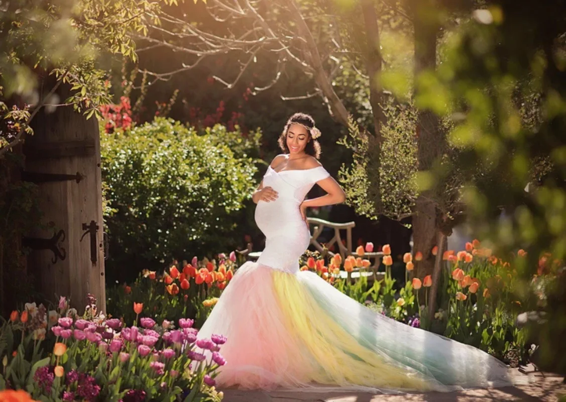 Long Tail Maternity Colorful Fishtail Skirt Dress Pregnant Women Pregnancy Photography Props Clothes |