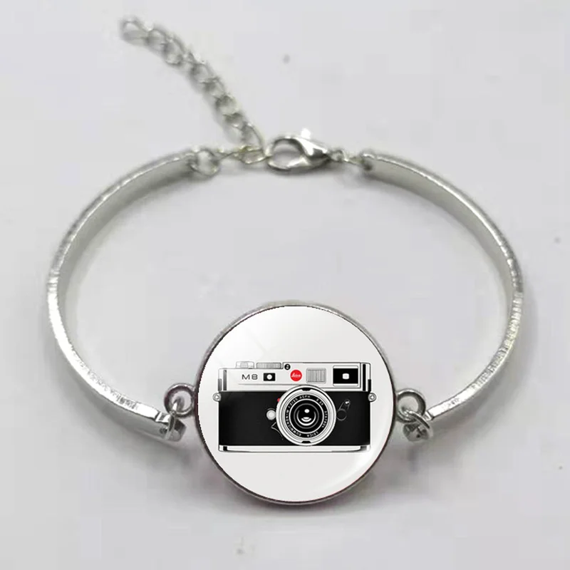 Винтажная камера фото и телефон черный кожаный браслет DIY стекло кабошон