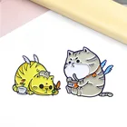 Креативная эмалированная заколка в виде маленького крыла кошки едущего консервированной рыбы с поп-эмалью значки на лацкан брошь забавные модные ювелирные изделия