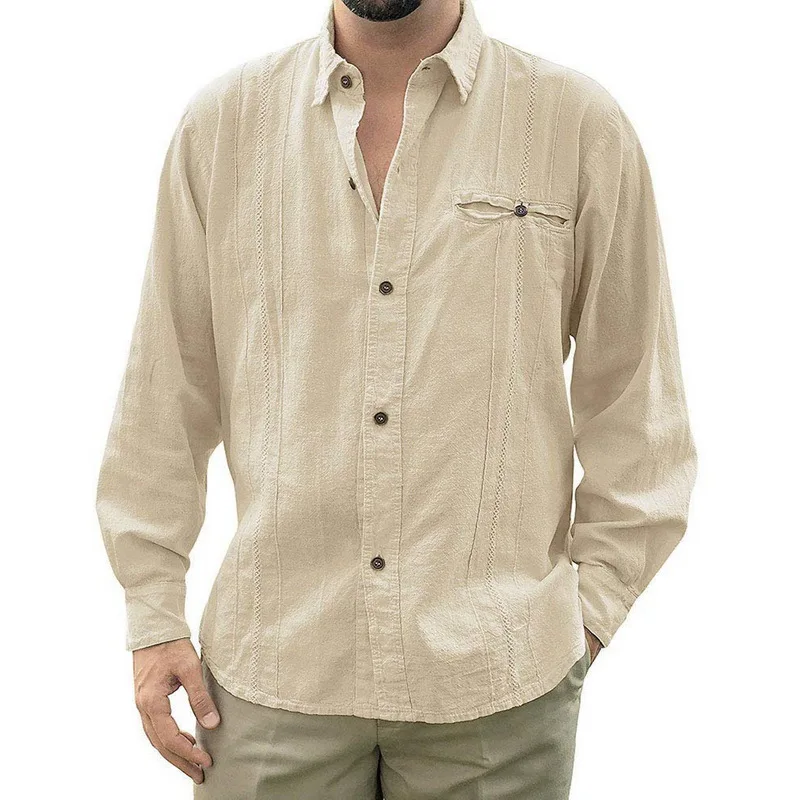 Disputent 2019 мужские свободные кубинские Camp Guayabera льняные однотонные рубашки с