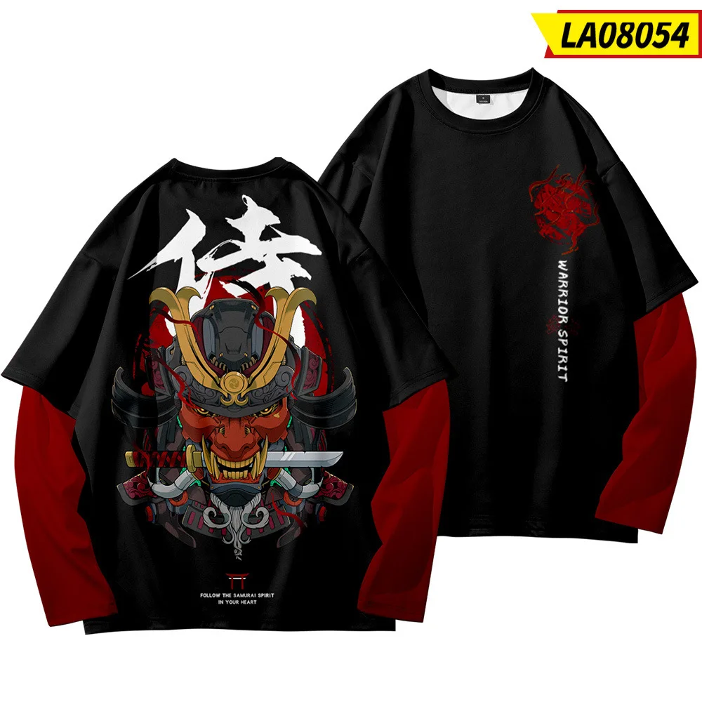 

Футболка мужская с длинным рукавом, черный топ в стиле Харадзюку, имитация двух предметов, уличная одежда в стиле хип-хоп, на лето