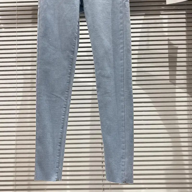 

2021 Spring New Denim Long Pants Double Pocket Trousers Metal Buckle Elegant Socialite High Waist Stretch Pencil Bottoming Jeans
