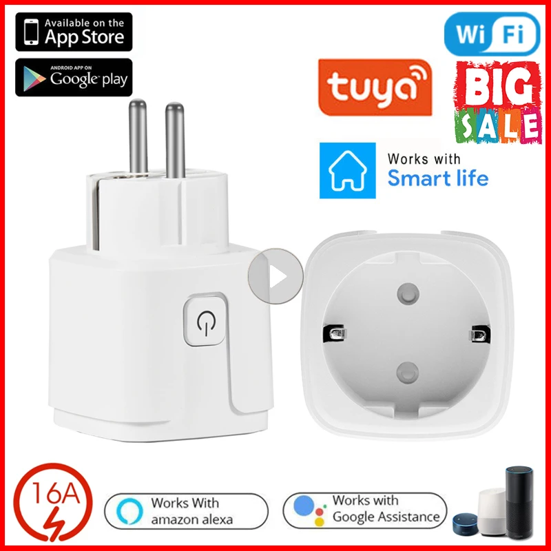 

Smart Home Plug Wifi Connected Socket With Timer EU UK Adapter Outlet Tuya 16A Power Monitor Works With Alexa Google Assistant