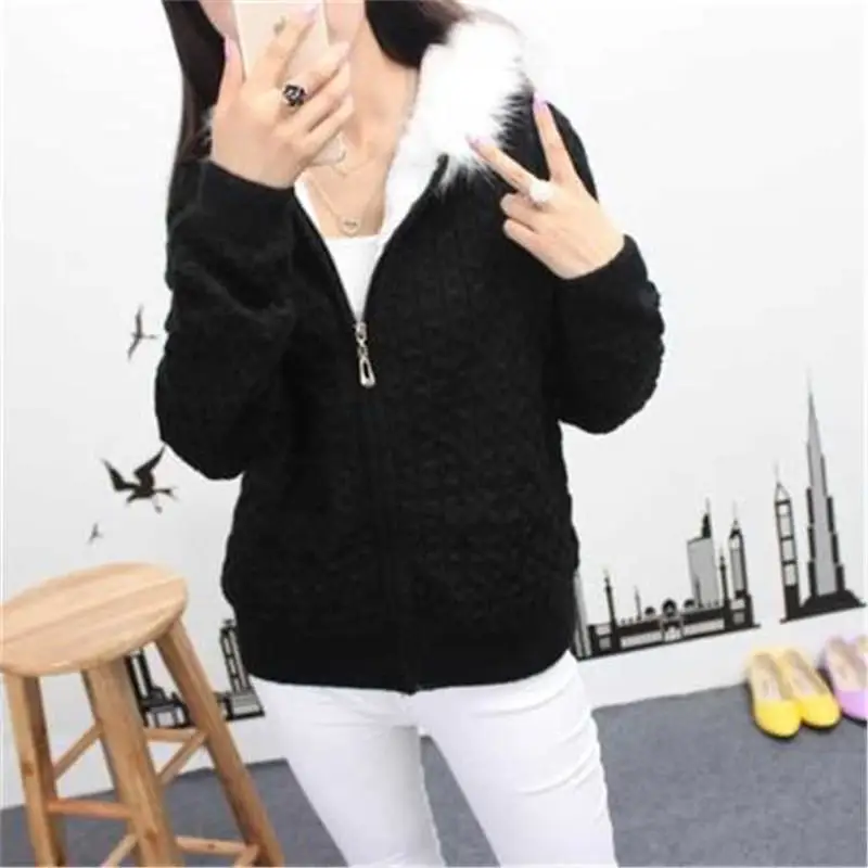 2019 New Autumn Winter Women Loose Hooded Fleece Knitted Cardigans Sweater Female Casual Thicken Plus Velvet Knit Outerwear X42 |
