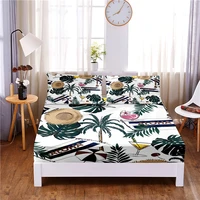 coconut tree digital printed 3pc polyester fitted sheet mattress cover four corners with elastic band bed sheet pillowcases