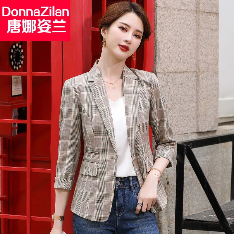 

Plaid Blazer Women's Short Small 2021 Spring New Slim Fit Temperament Waist-Controlled Fried Street Suit Top
