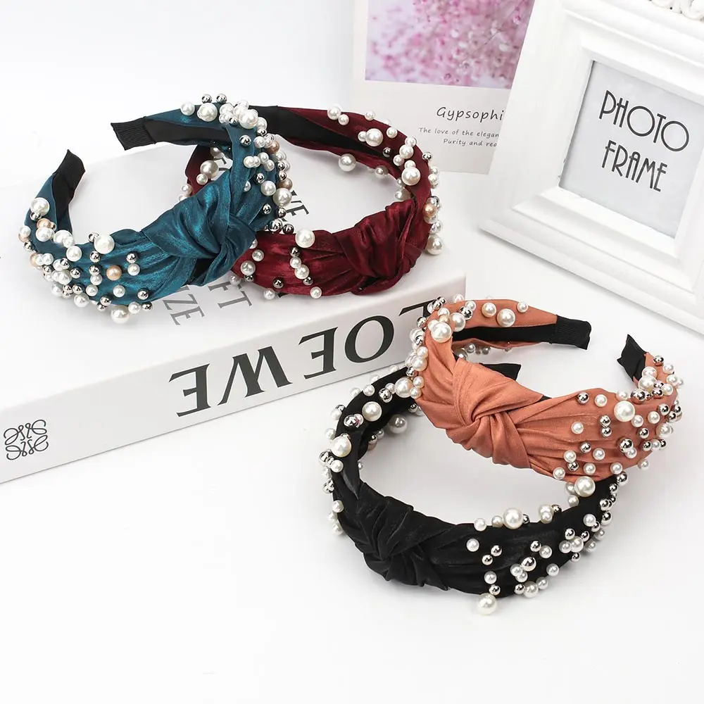 Новинка женские элегантные повязки для волос с перехлёстом и жемчугом Милая