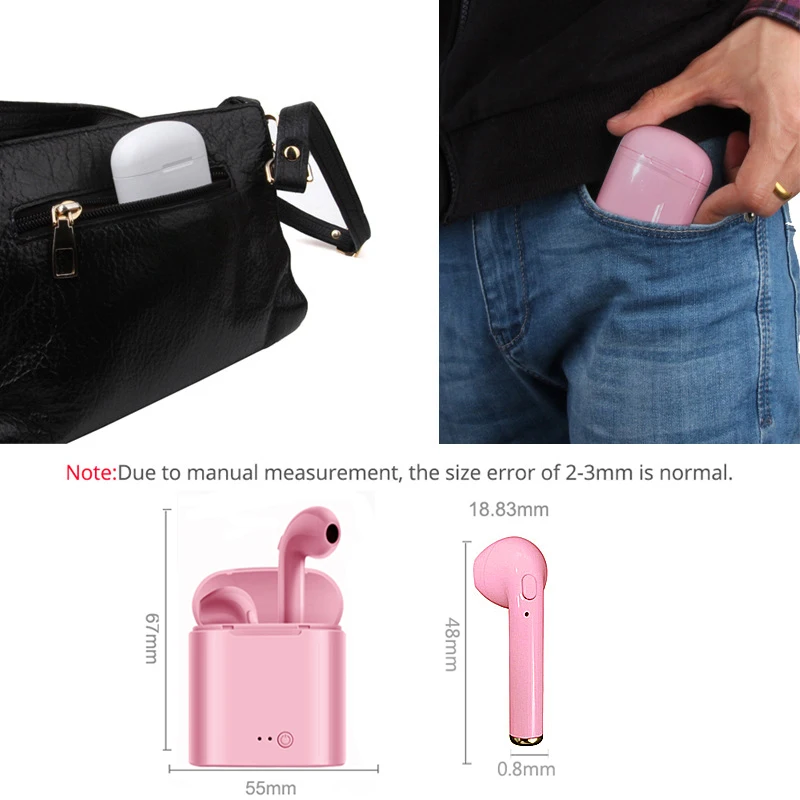 

Christmas kid's Gift i7s Tws Wireless Headphones Bluetooth 5.0 Earphone Pink/Blue Color Suit For Samsung iPhone Huawei earbuds