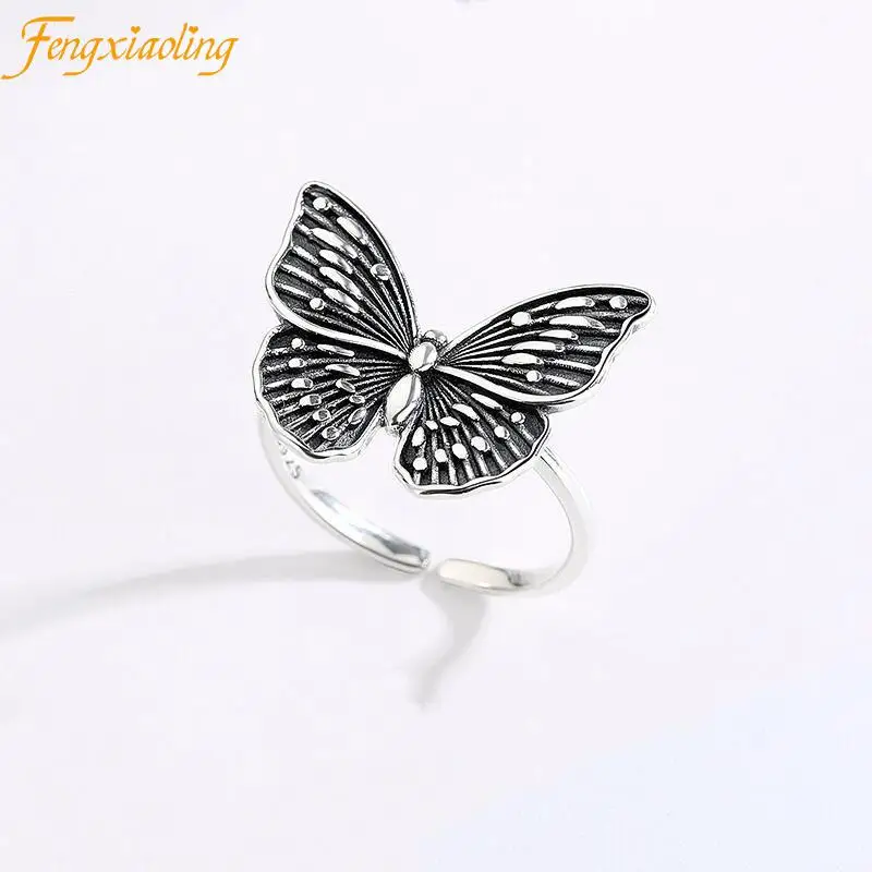

925 Sterling Silver Retro Butterfly Rings For Women Vintage Thai Silver Opening Rings Fashion Party Engagement Jewelry Gift 2021