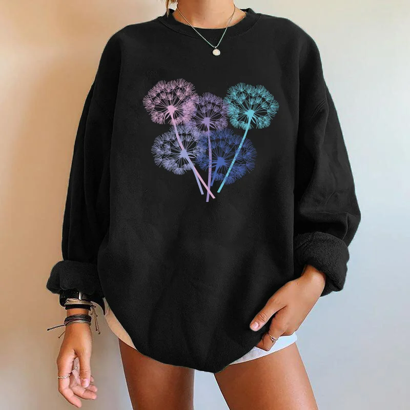 

Harajuku Sweatshirts for Women Color Dandelion Print Funny Female Sweatshirt Streetwear Drop-shoulder Pullovers Fall Tops