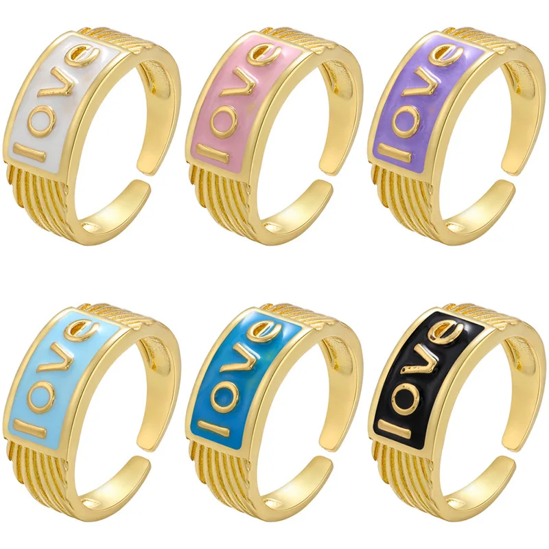 

Wholesale Jewlery for Women Drop Oil English Letters LOVE Ring Couples Show Love Confession Geometric Opening Adjustable Ring