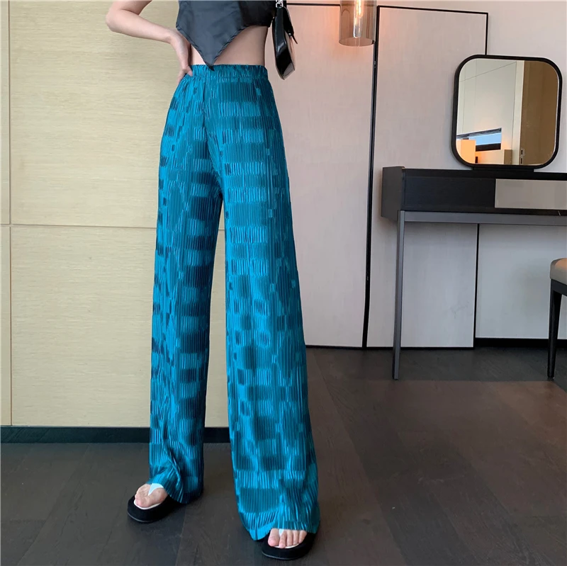 

Harajuku Summer Women Casual Loose Patchwork Mercerization Wide Leg Pants Fashion Korean Straight High Waist Long Pants