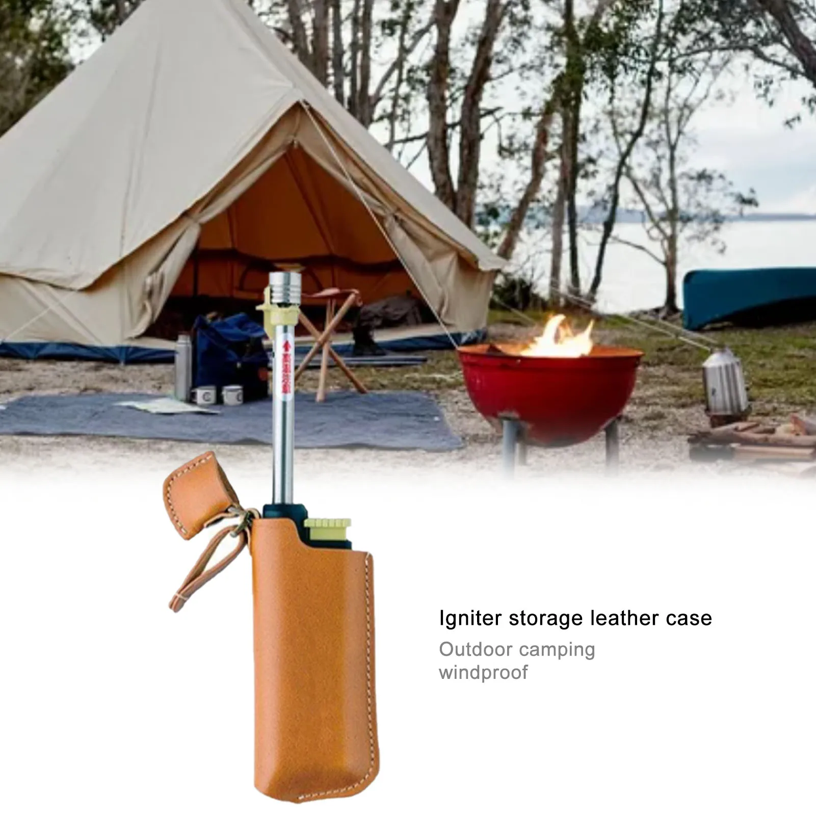 

12 X 4cm Igniter Storage Case Igniter Holster Outdoor Camping Windproof PU Igniter Protective Cover For Camping Accessories