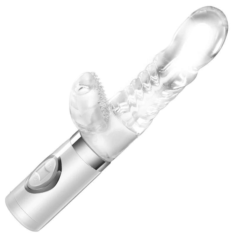 Прозрачный кролик Вращающийся вибратор Телескопический Желе Зерна G точка