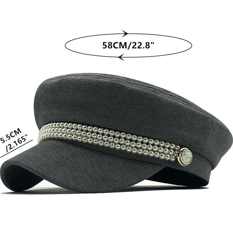 Женский Повседневный берет из хлопка осенне-зимний однотонный с жемчужинами 2020