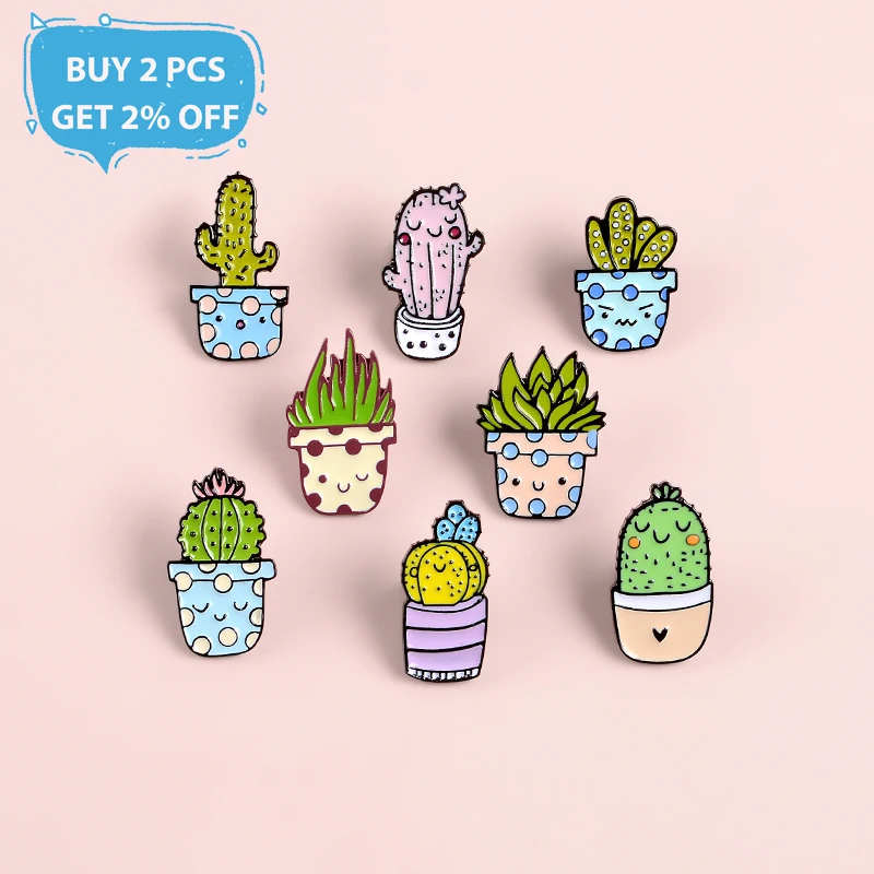 8 видов стилей мультфильм горшечные растения эмаль на булавке и изображением