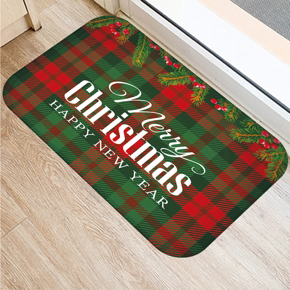 40x60cm Merry Christmas Plaid Floor Mat Anti-slip Doormat Kitchen Bathroom Carpet Home Decor | Дом и сад