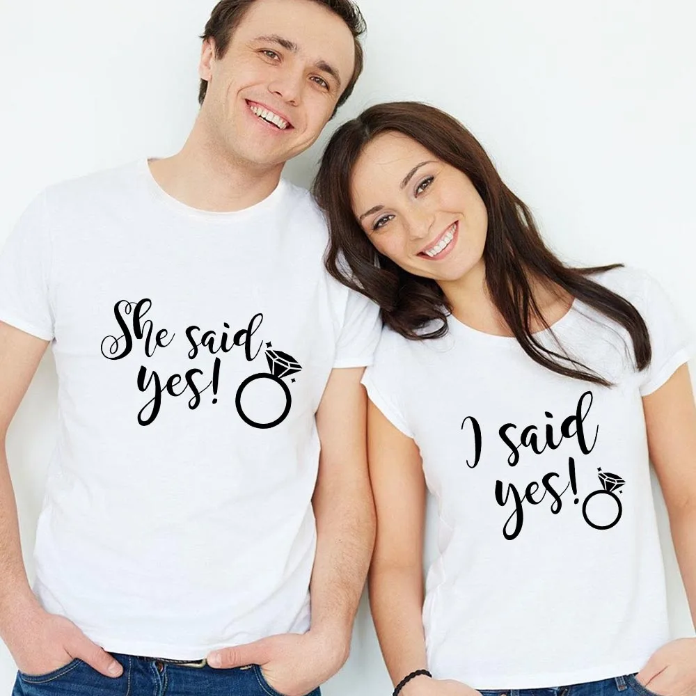 

Harajuku Lover T Shirts Bride Wedding Party Couples Slogan Tees Tops Clothing Said Yes Couple Matching White T-shirt