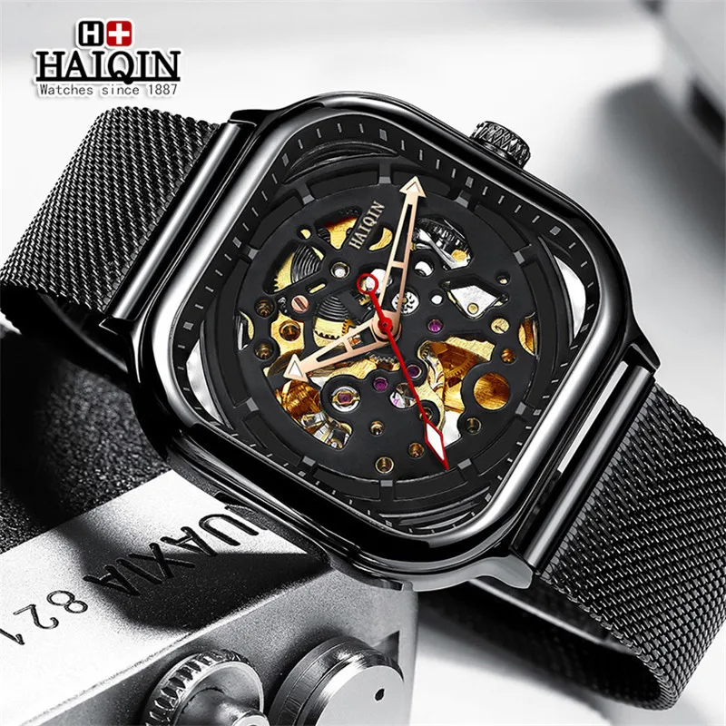 Часы HAIQIN мужские армейские автоматические механические с полым скелетом|Мужские