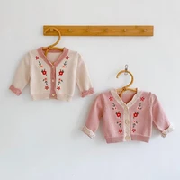2021 autumn new baby girl knit cardigan cute flower embroidery sweater long sleeve little girls cardigan jacket kids knit tops