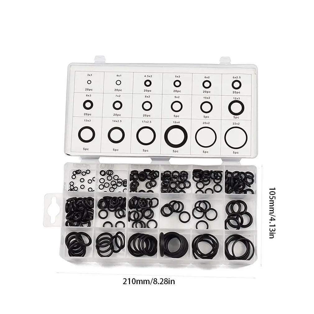 

225PCS/SET Professional Home Use Black Rubber O Ring Assortment Kit Metric Automotive Grommet Seal Rubber Ring Set