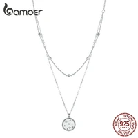 bamoer double layer coin necklace for women genuine 925 sterling silver bead chain star necklaces female fine jewelry scn365