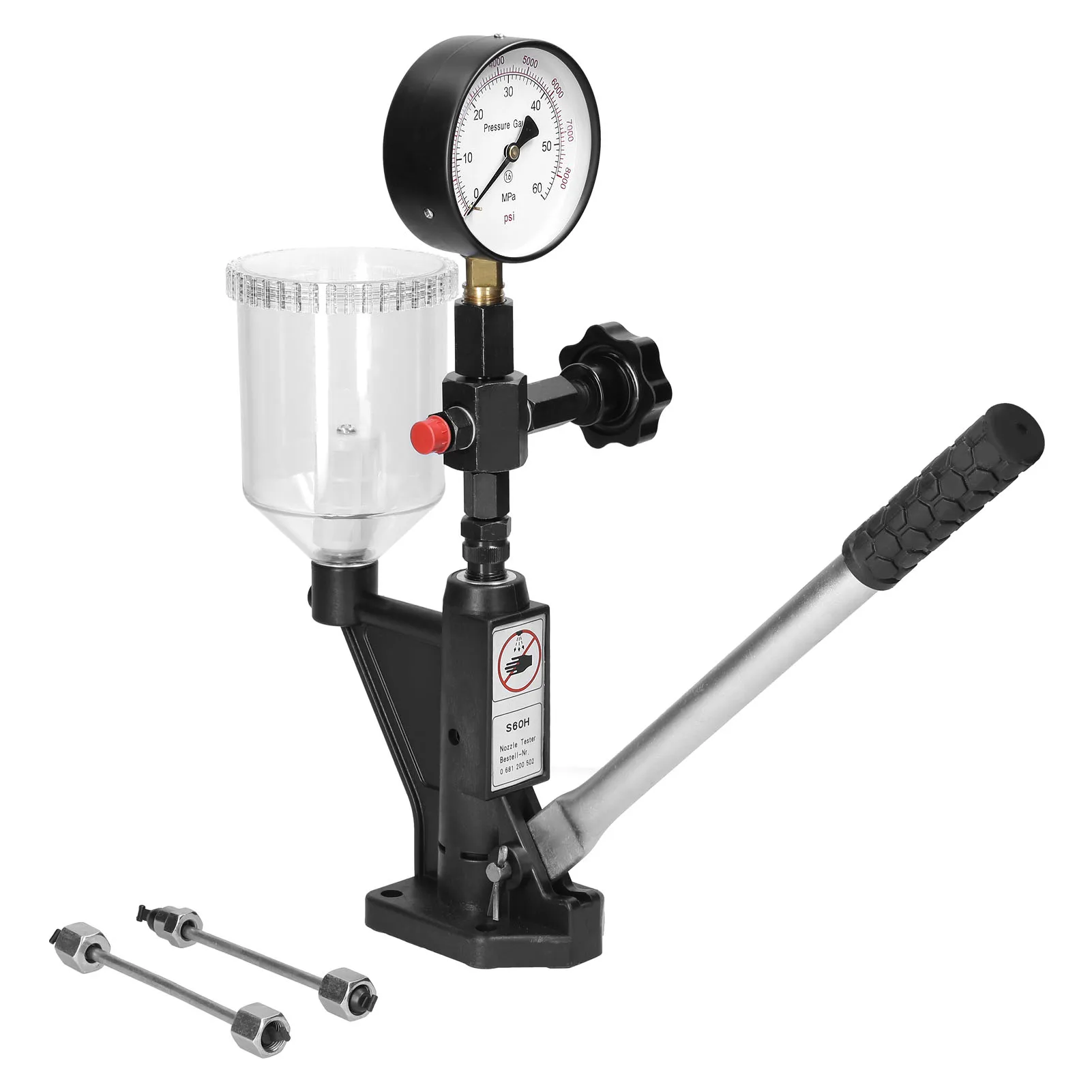 

S60H Fuel Injector Nozzles Tester with 0-60MPa/ 0-8000 psi Dual Scales Gauge Manual Pressure Adjustable for Automobiles Tractors
