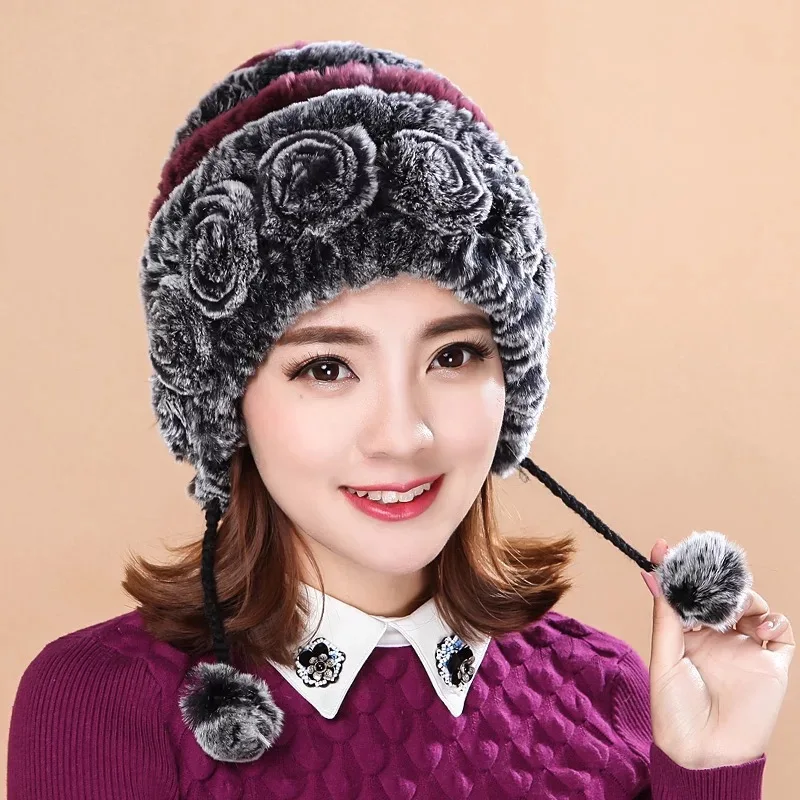 Модная меховая шапка для девушек женская зимняя из натурального меха кролика