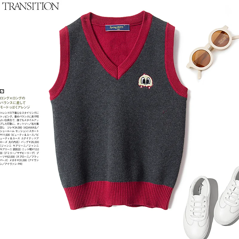 

2021 sweater knit vintage retro loose male pop pattern cartoon vest vest set head