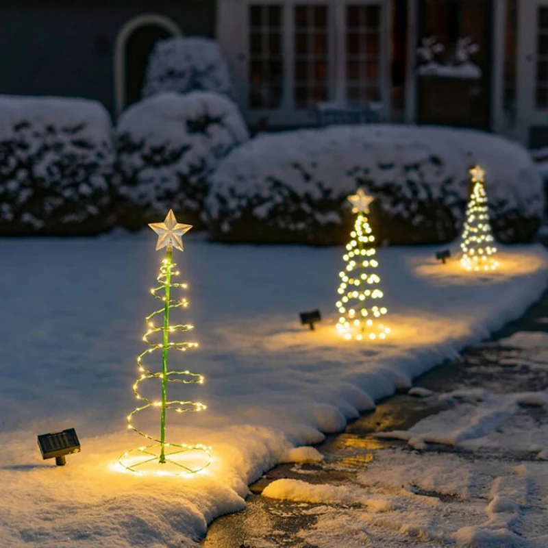 

Новогодние украшения 2022 года, Рождественская елка, двор, солнечные светящиеся светодиодные огни, планировка праздничной туалетной сцены