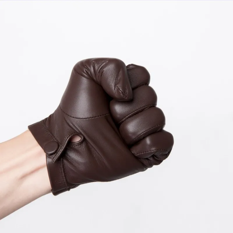 

Unlined Wrist Button One Whole Piece Of Sheep Leather Touch Screen Winter Gloves For Men Black And Brown