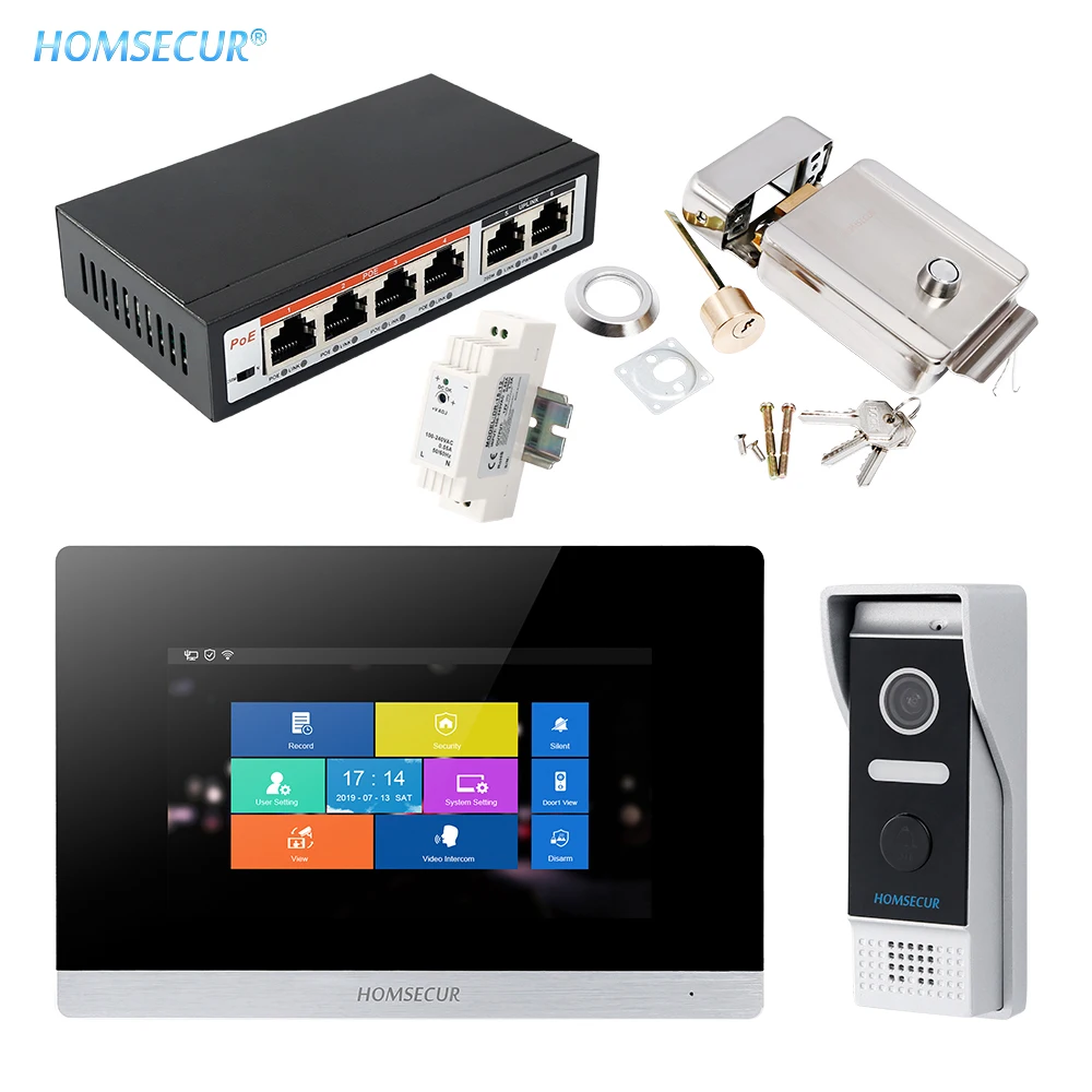 

HOMSECUR 7" PoE Powered WIFI Video Door Entry Phone Call System with One Button Unlock BC031IP-B+BM716IP-S