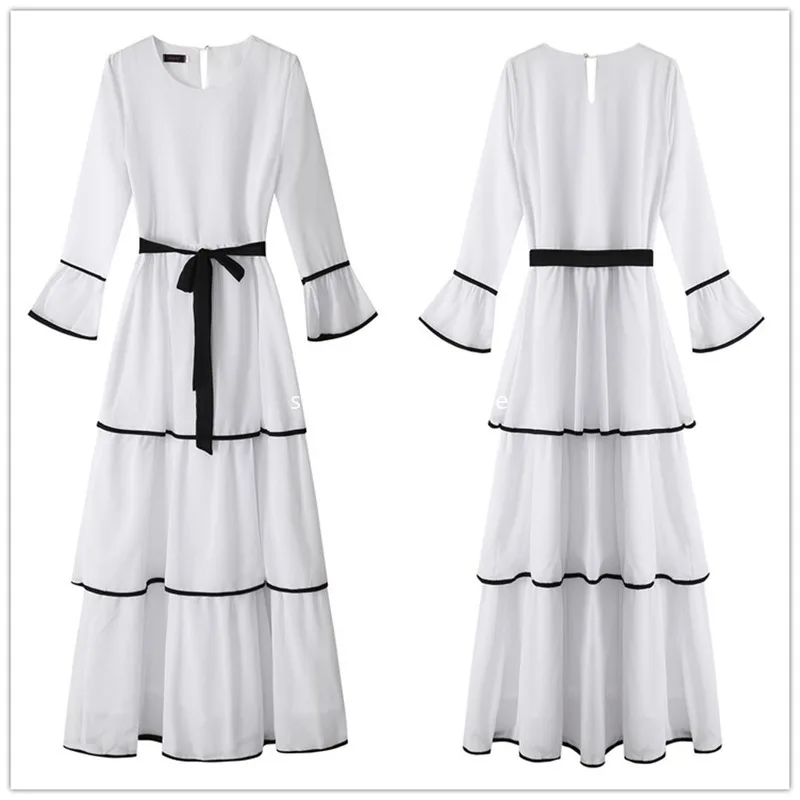 Muslim Dress Women Dubai Abaya Ruffles Fashion Full Sleeve Casual New Ladies Islamic Clothes Moroccan Kaftan Long Maxi Dresses |